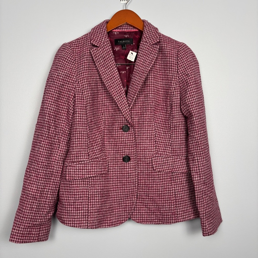 NWT Women’s Talbots wool Pink Houndstooth Blazer Size 2 - Picture 3 of 13